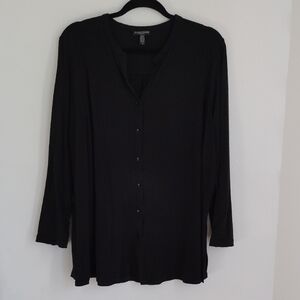 Eileen Fisher Womens Tencel Mandarin Collar Button-Up Jersey Knit Top Sz 2X Luxe